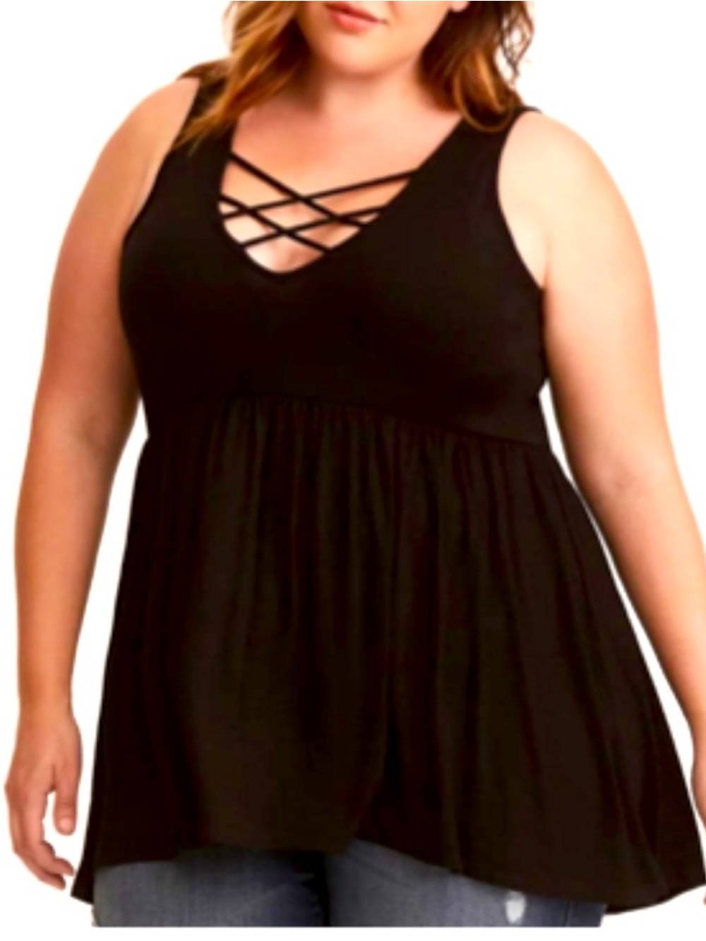 Torrid Babydoll Tank V-neck Criss Cross Sz 2X
Black